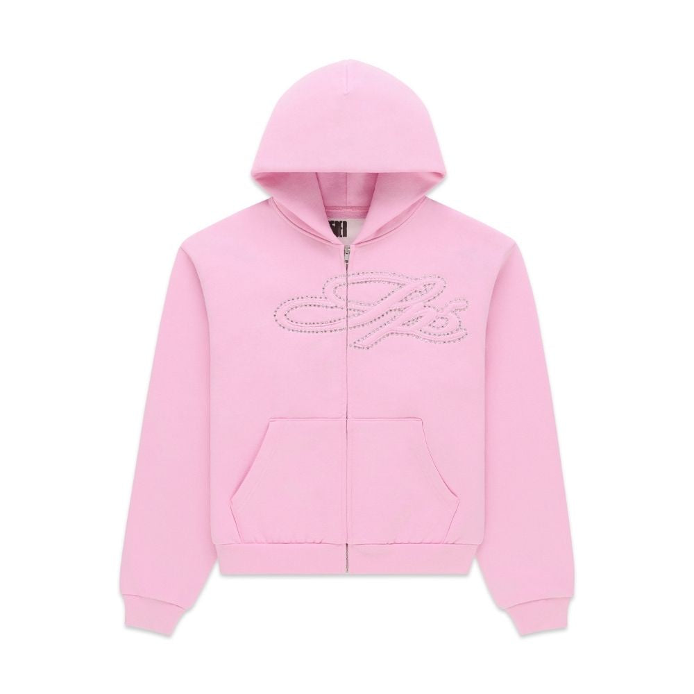 Rhinestone Script Zip Hoodie